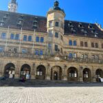 Rathaus in Rothenburg ob der Tauber. Blick vom Marktplatz aus